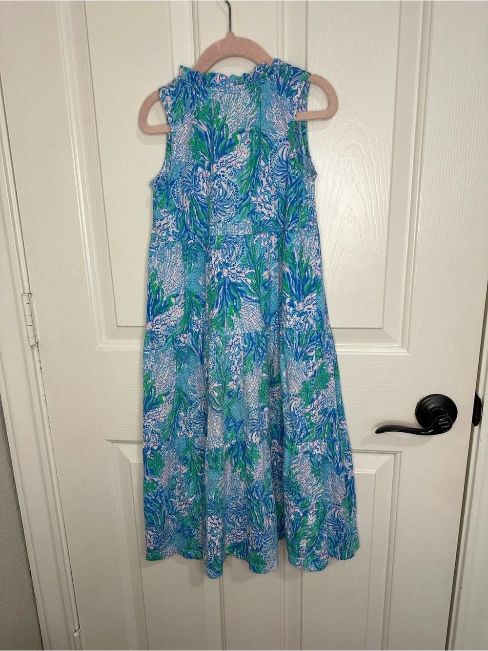Lilly Pulitzer Mini Las Olas Aqua Strong Malone Maxi Dress Sz S 4-5 Coastal Boho